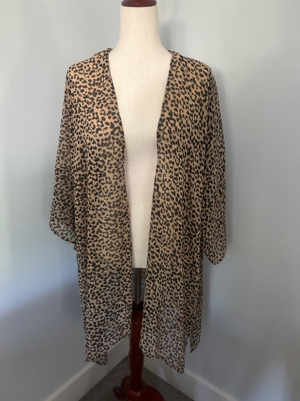 aerie Leopard Print Sheer Kimono - Tan & Black
